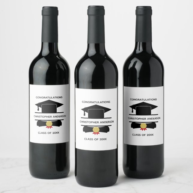 Personalised College Graduation Cap Diploma  Wine Label (Bottles)