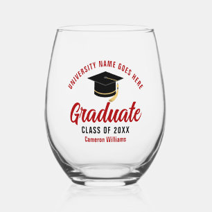 Personalised College Graduation Red Graduate Stemless Wine Glass