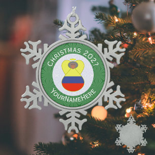 Personalised Colombia Abuela Angel Christmas Flag Snowflake Pewter Christmas Ornament
