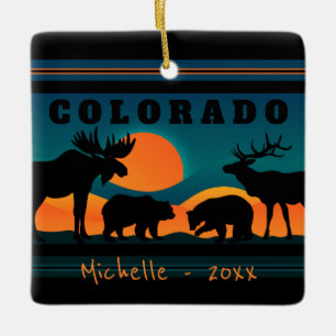 Personalised Colorado Mountain Sunset Christmas Ceramic Ornament