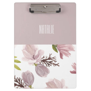 Personalised colour and pattern cute floral pink clipboard