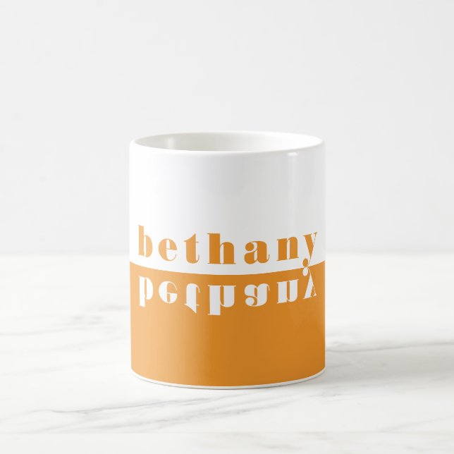 Personalised Colour Block Mirror Typography Orange Coffee Mug (Center)