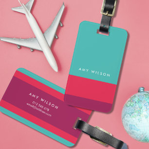 Personalised Colour Block Turquoise Pink Purple Luggage Tag