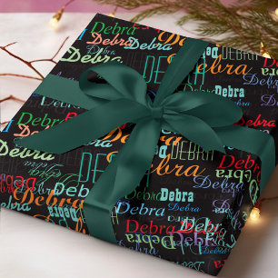 personalised colour names pattern on black wrapping paper