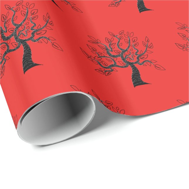 Personalised Colour Red Wrapping Paper with Trees (Roll Corner)