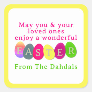 Personalised Coloured Easter Eggs Typography Yello Square Sticker