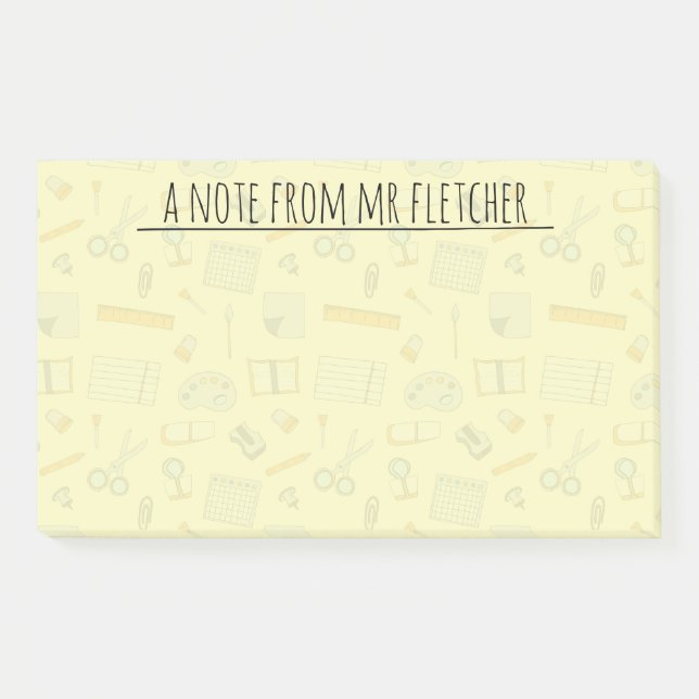 Personalised Coloured School Supplies Pattern Post-it Notes (Front)