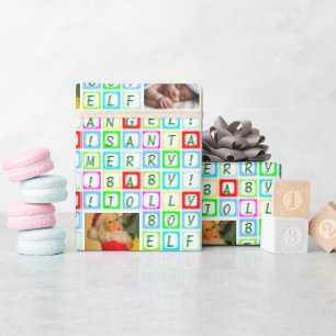 Personalised Coloured Squares and 2 Photos Wrapping Paper