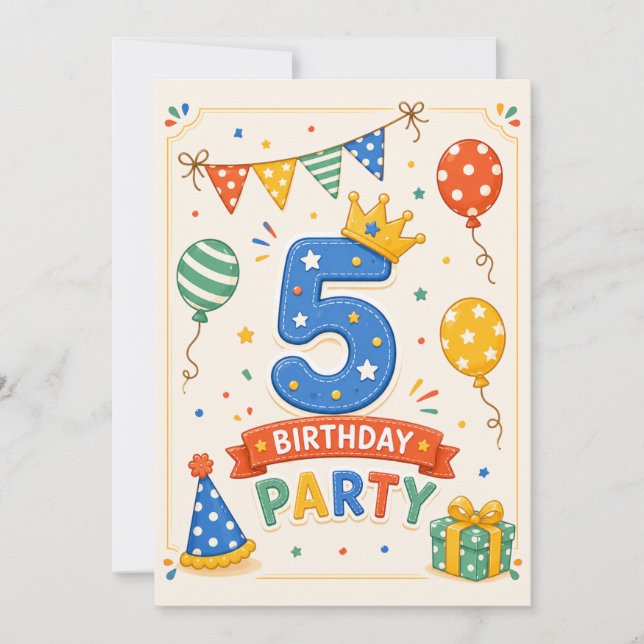 Personalised Colourful 5th Birthday Party Fun (Front)