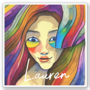 Personalised Colourful Abstract Art Pretty Girl