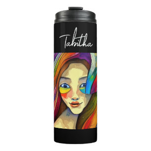 Personalised Colourful Abstract Art Pretty Girl Thermal Tumbler