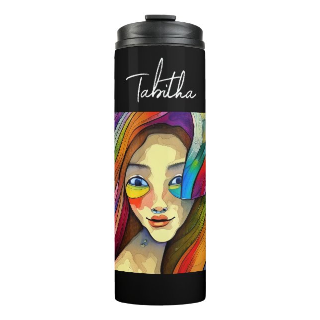 Personalised Colourful Abstract Art Pretty Girl Thermal Tumbler (Front)