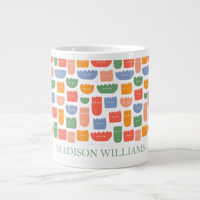 Personalised Colourful Abstract Flowers Retro  Large Coffee Mug (Front)