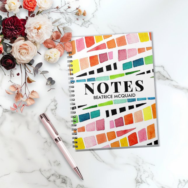 Personalised Colourful Abstract Watercolor Pattern Notebook (Personalized Vibrant Watercolor Notebook
)