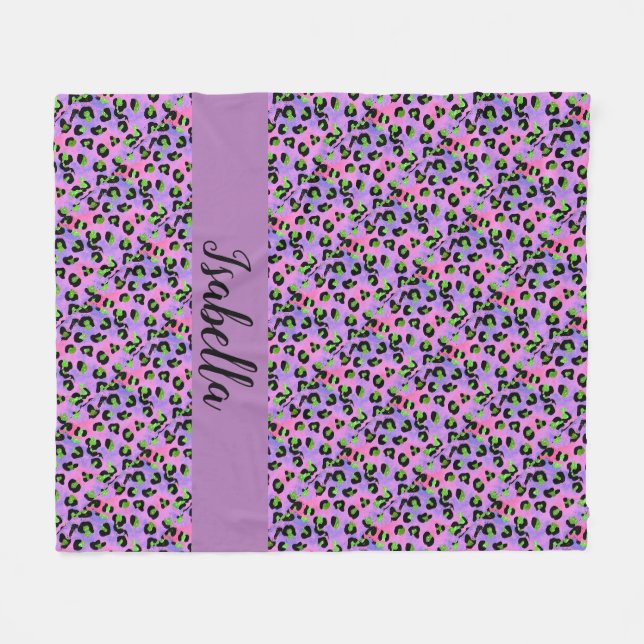 Personalised Colourful Animal Print Fleece Blanket (Front (Horizontal))