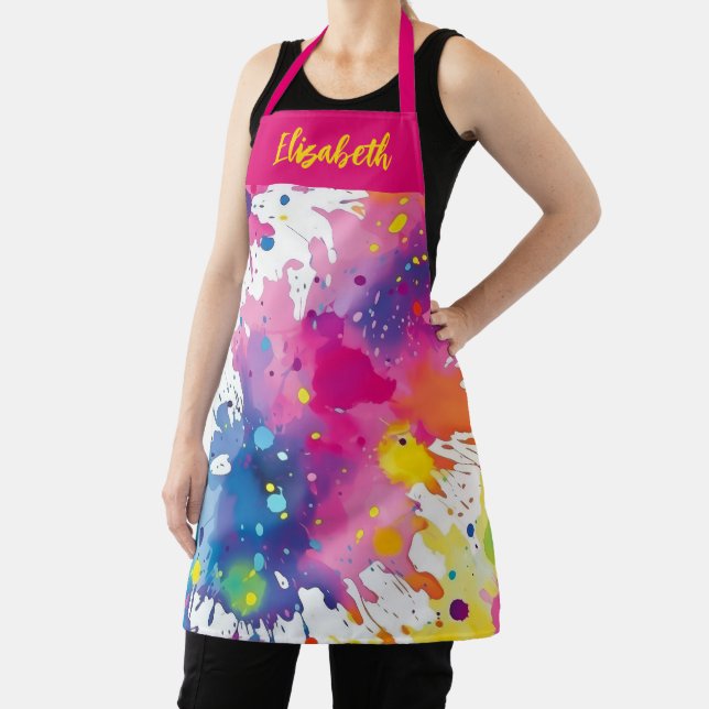 Personalised Colourful Artist Paint Splash  Apron (Insitu)