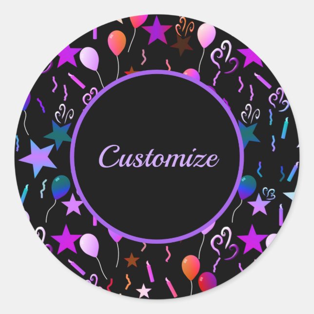 Personalised Colourful Balloons & Stars Stickers (Front)