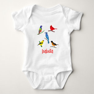 Personalised Colourful Birds of North America Baby Bodysuit