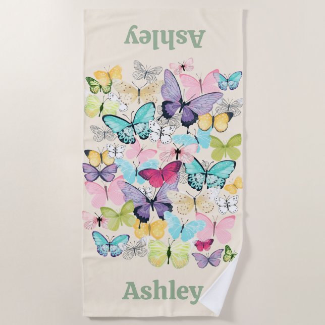 Personalised Colourful Butterflies  Beach Towel (Front)