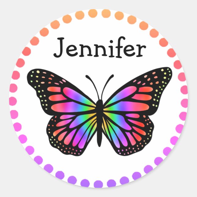 Personalised Colourful Butterfly  Classic Round Sticker (Front)