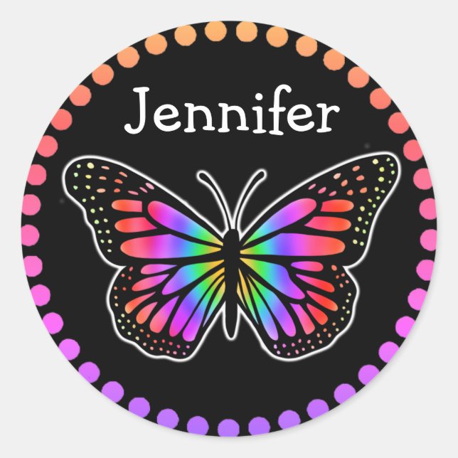 Personalised Colourful Butterfly    Classic Round Sticker (Front)
