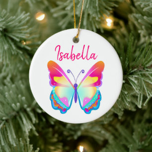 Personalised Colourful Butterfly Personalised Name Ceramic Tree Decoration