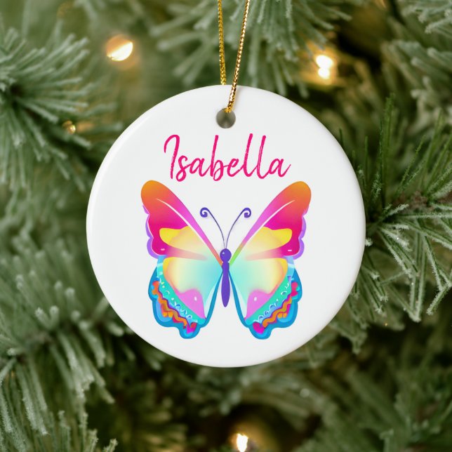 Personalised Colourful Butterfly Personalised Name Ceramic Tree Decoration (Tree)