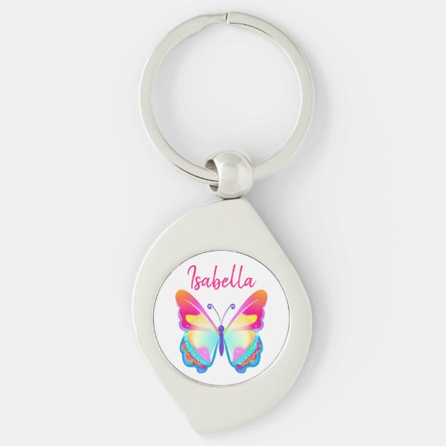 Personalised Colourful Butterfly Personalised Name Key Ring (Front)