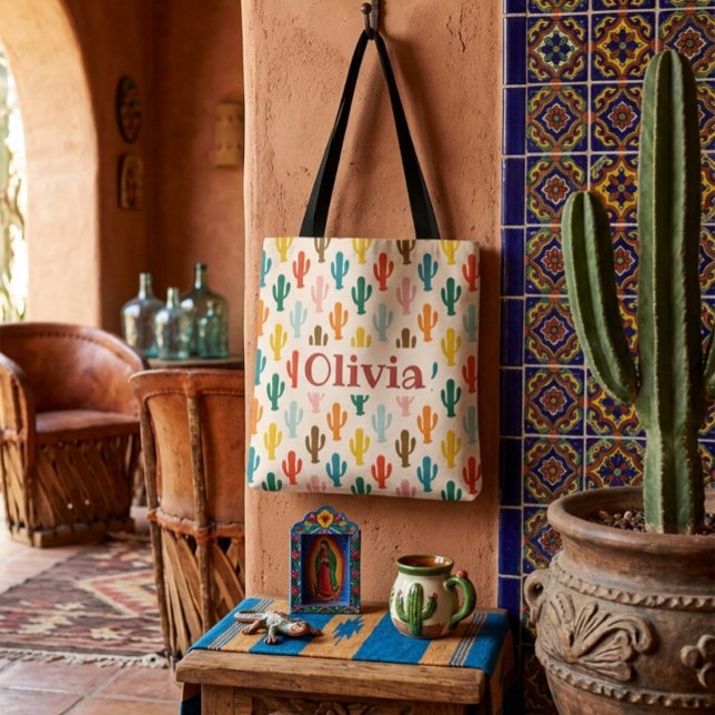 Personalised Colourful Cacti Pattern Tote Bag (Creator Uploaded)