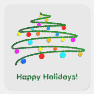 Personalised Colourful Christmas Tree Green Square Sticker