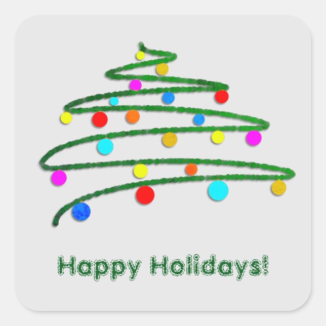 Personalised Colourful Christmas Tree Green Square Sticker (Front)