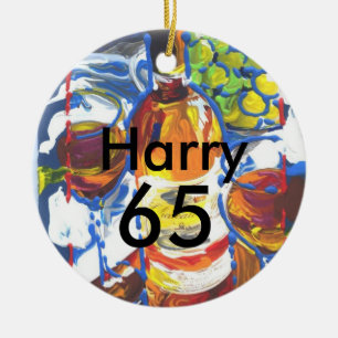 Personalised colourful Cocktail 65th birthday Name Ceramic Tree Decoration