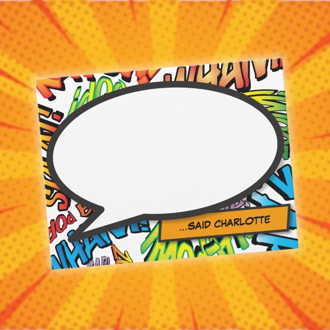 Personalised Colourful Comic Book Speech Bubble Card (Personalized Colorful Comic Book Speech Bubble Note Card)