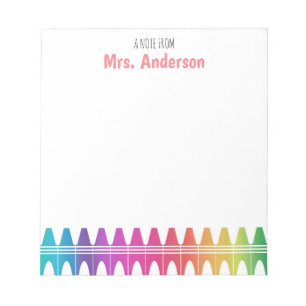 Personalised Colourful Crayons Teacher's Notepad