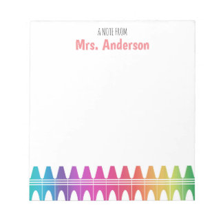 Personalised Colourful Crayons Teacher's Notepad