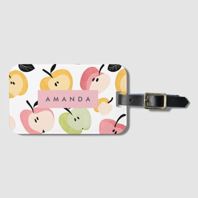 Personalised Colourful Cute Apple Pattern  Luggage Tag (Front Horizontal)