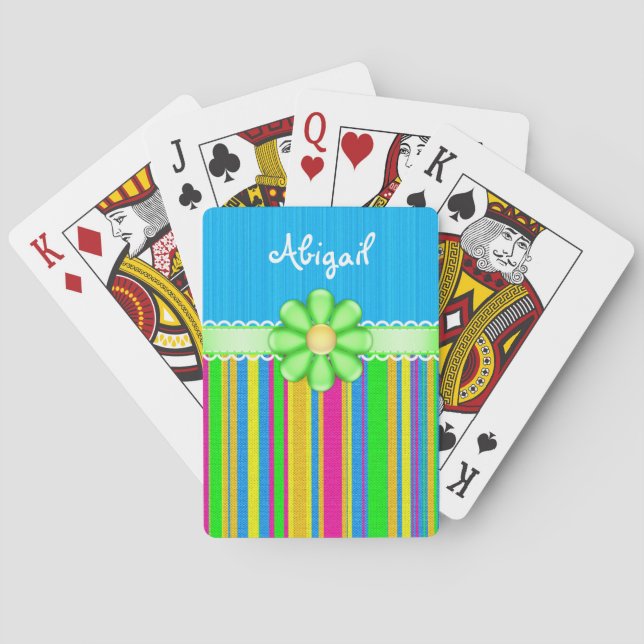 Personalised Colourful Cute Blue with Green Flower Playing Cards (Back)
