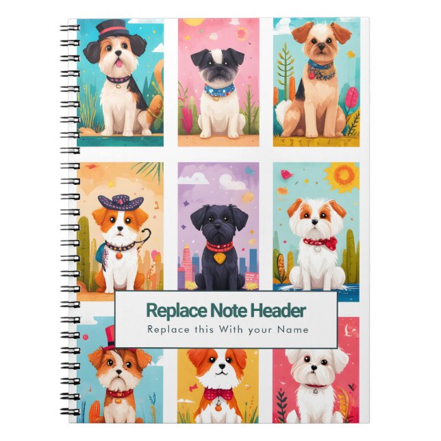 Personalised Colourful Cute Dogs Notebook (Front)