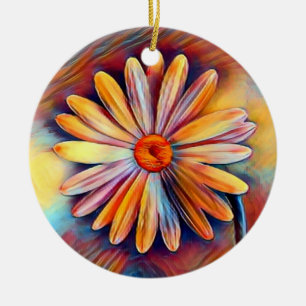 Personalised Colourful Daisy Flower Christmas Ceramic Tree Decoration