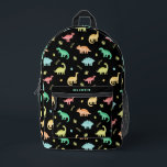 Personalised Colourful Dinosaur Dino Pattern Black Printed Backpack<br><div class="desc">Personalised Colourful Dinosaur Dino Pattern Black Printed Backpack by Millennium, perfect for boys and girls who love vibrant designs. This customisable backpack allows you to add a name to the outside, making it a unique and special gift. If personalisation isn’t desired, simply leave the text area blank for a sleek,...</div>