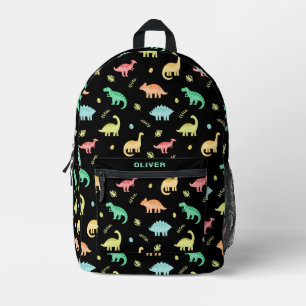 Personalised Colourful Dinosaur Dino Pattern Black Printed Backpack
