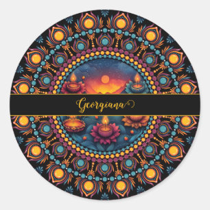 Personalised Colourful Diwali Festival Mandala Classic Round Sticker
