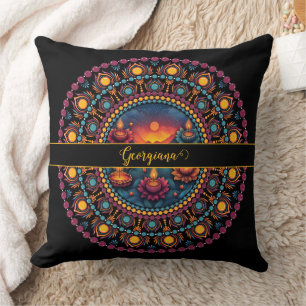 Personalised Colourful Diwali Festival Mandala Cushion