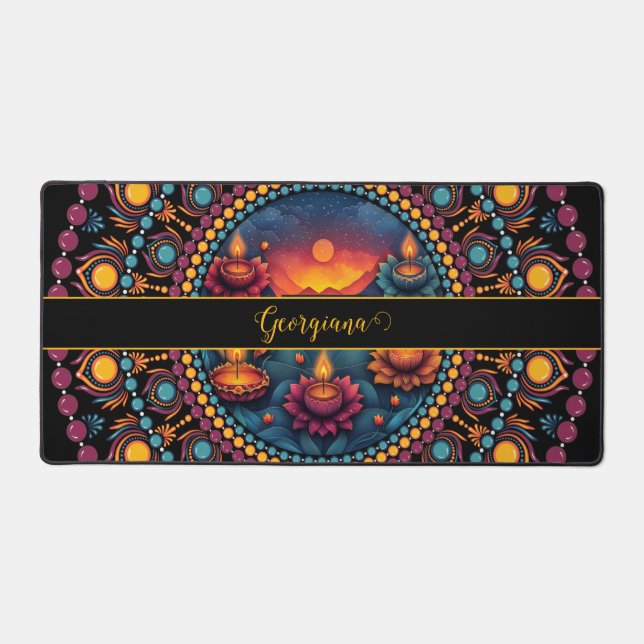 Personalised Colourful Diwali Festival Mandala Desk Mat (Front)