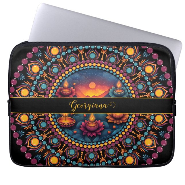 Personalised Colourful Diwali Festival Mandala Laptop Sleeve (Front)