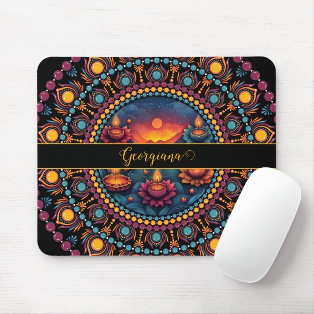 Personalised Colourful Diwali Festival Mandala Mouse Mat (With Mouse)