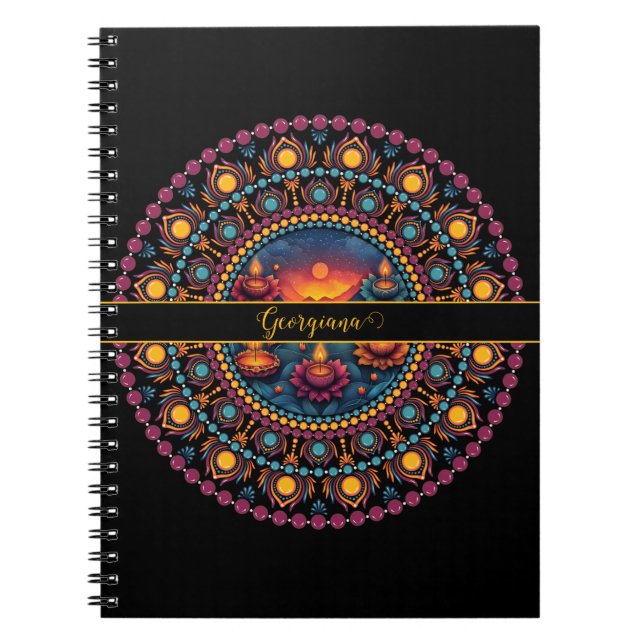 Personalised Colourful Diwali Festival Mandala Notebook (Front)