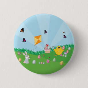 Personalised Colourful Easter Egg Hunt Bunny Chick 6 Cm Round Badge