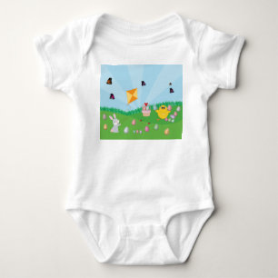 Personalised Colourful Easter Egg Hunt Bunny Chick Baby Bodysuit