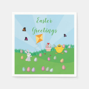 Personalised Colourful Easter Egg Hunt Bunny Chick Napkin